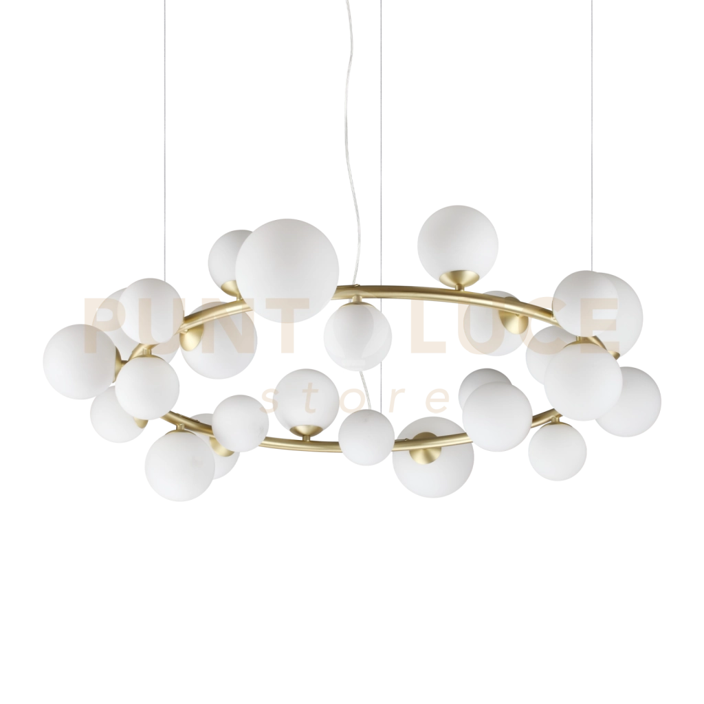 PERLAGE LAMPADARIO A SOSPENSIONE 25 LUCI ATTACCO G9 LAMPADINE INCLUSE IN VETRO BIANCO TONDO