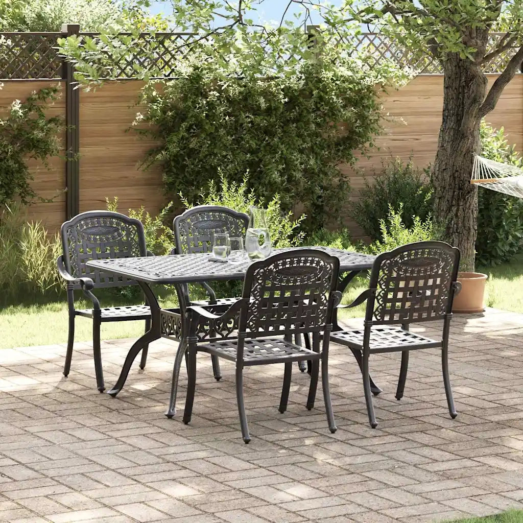 Set da Pranzo per Giardino 5 pcs Nero Alluminio