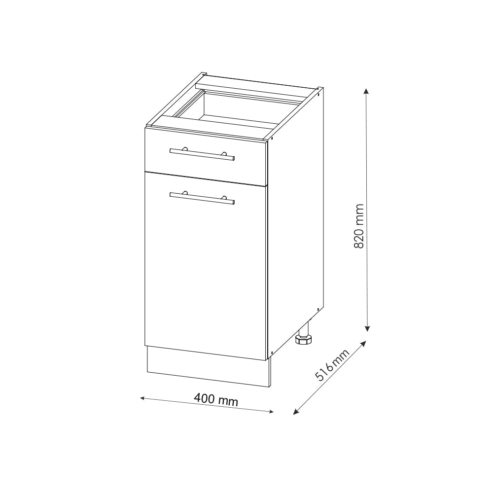 Mobiletto base per cucina Fame-Line Bianco lucido/Antracite 40 cm senza piano di lavoro Vicco