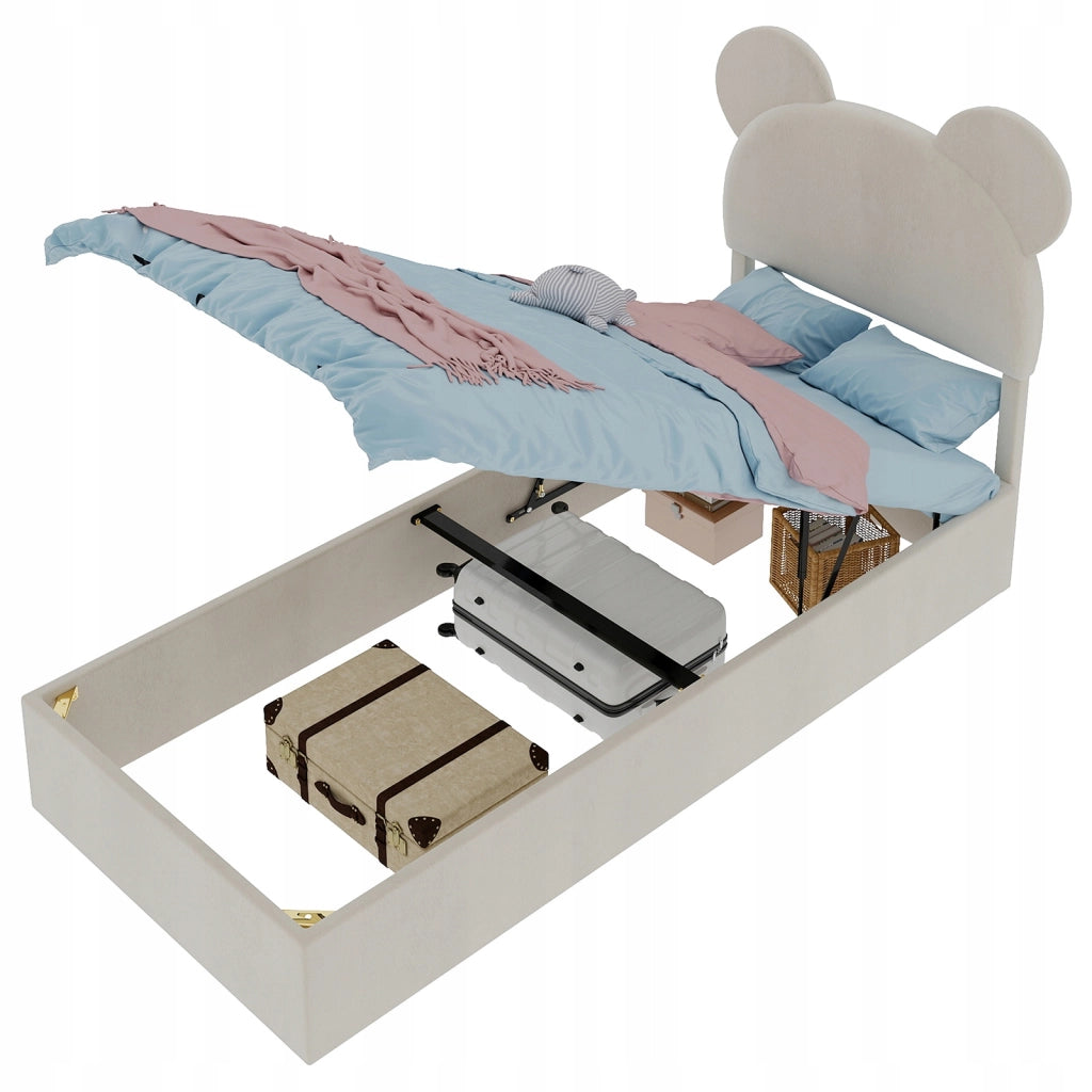 Letto imbottito singolo 90x200 - Xylo - Beige, testiera imbottita