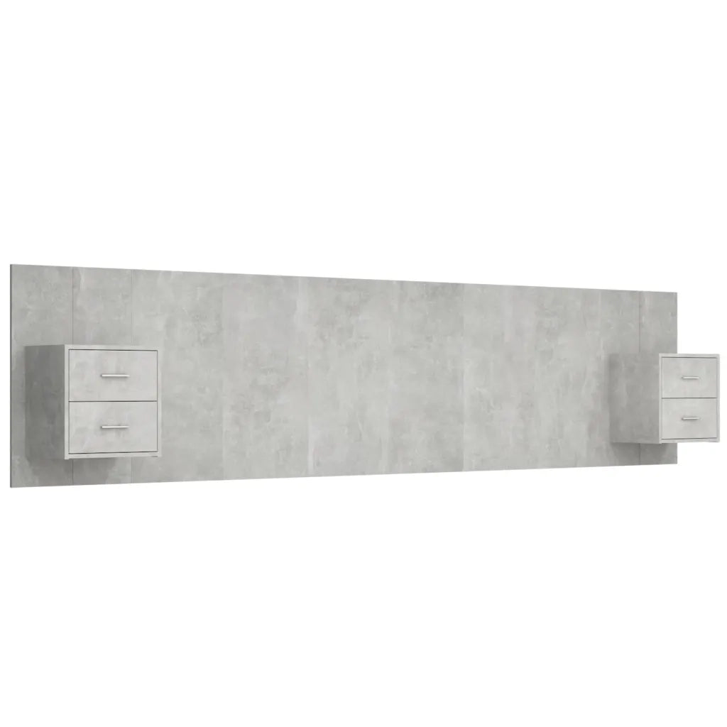 Testiera Letto con Comodini in Legno Multistrato Grigio Cemento 3115759