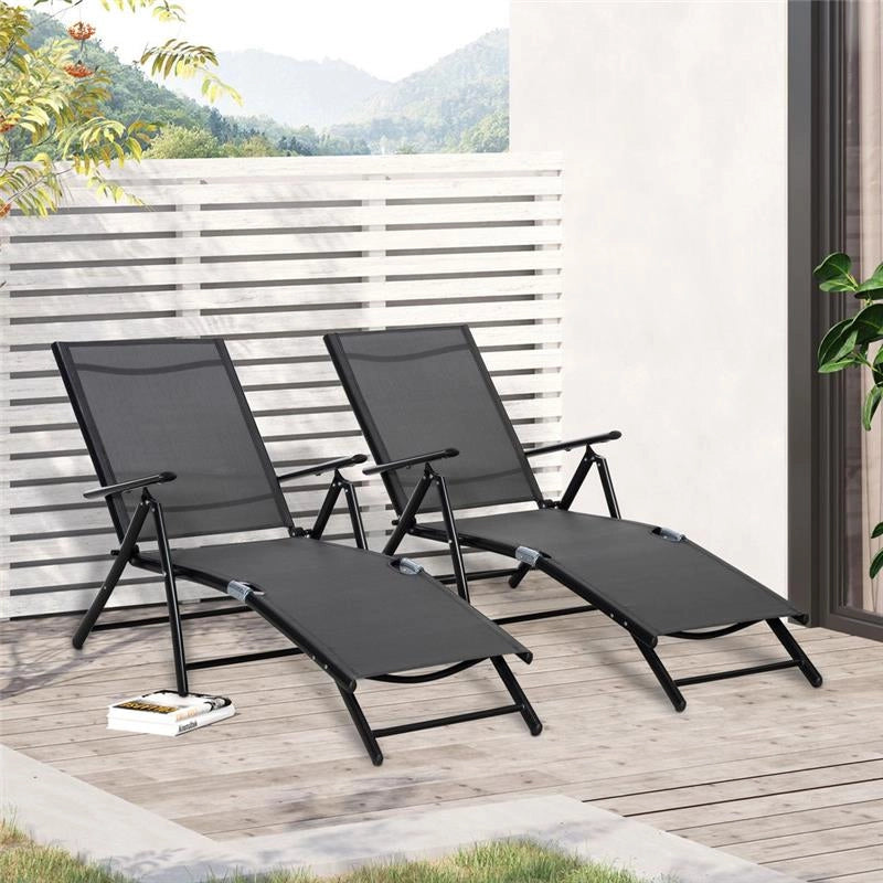 SET 2 SDRAIO DA GIARDINO PIEGHEVOLI CON SCHIENALE REGOLABILE 64X134X95 CM NERO