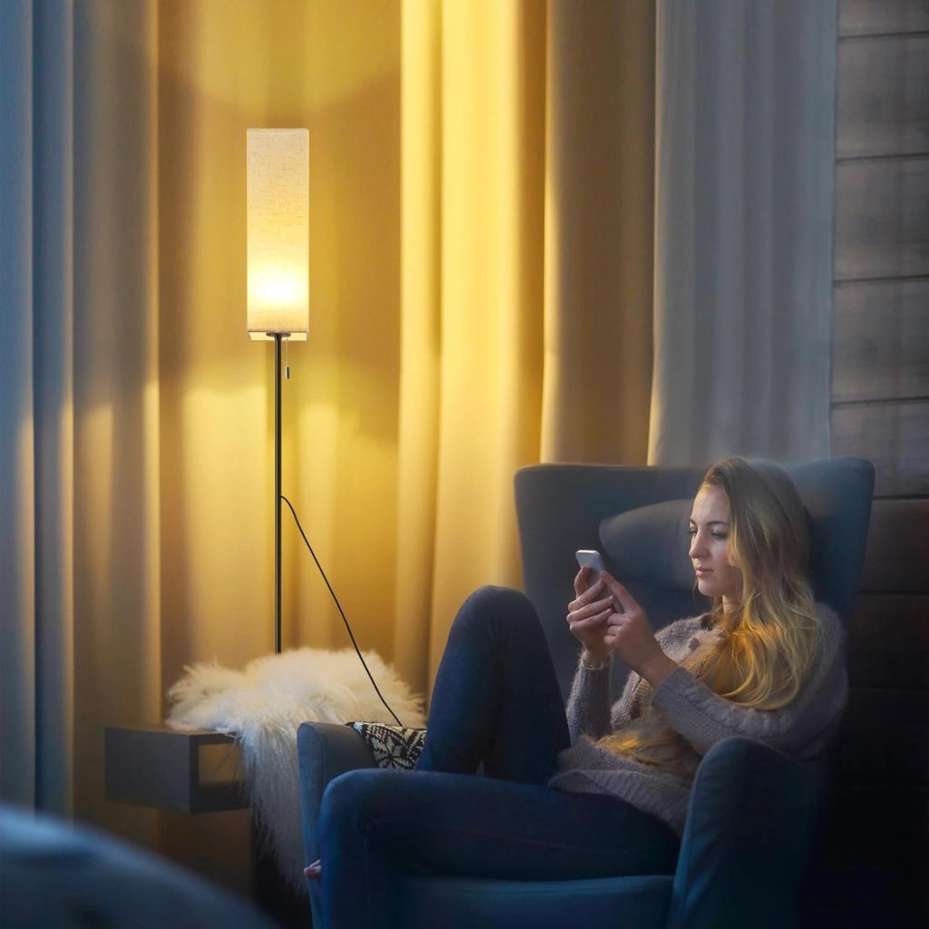 ZMH Lampada da terra LED retrò paralume tessuto dimmerabile interruttore cavo per soggiorno