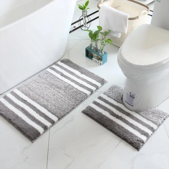 Set di tappeti per bagno da 2, spessi e assorbenti, fondo antiscivolo, colore grigio scuro