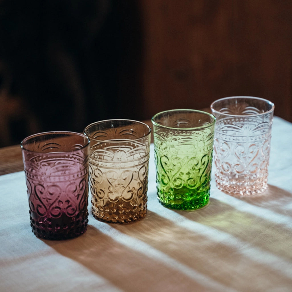Zafferano Set 6 Bicchieri Tumbler Serie Provenzale in Vetro Colorato in Massa Colore Ambra, Design Raffinato e Resistente per Uso Quotidiano