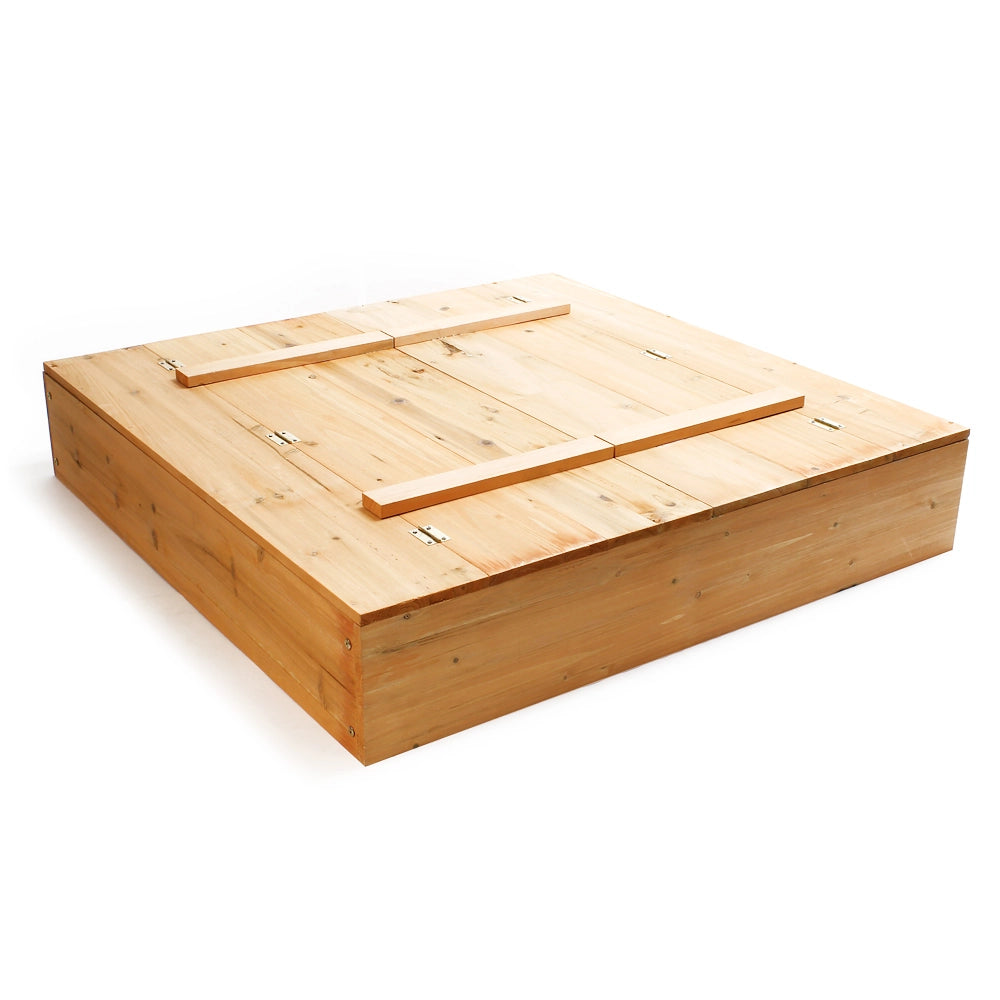 Sabbiera in legno 98x98x18 cm con coperchio ribaltabile e panchine Sabbionaia