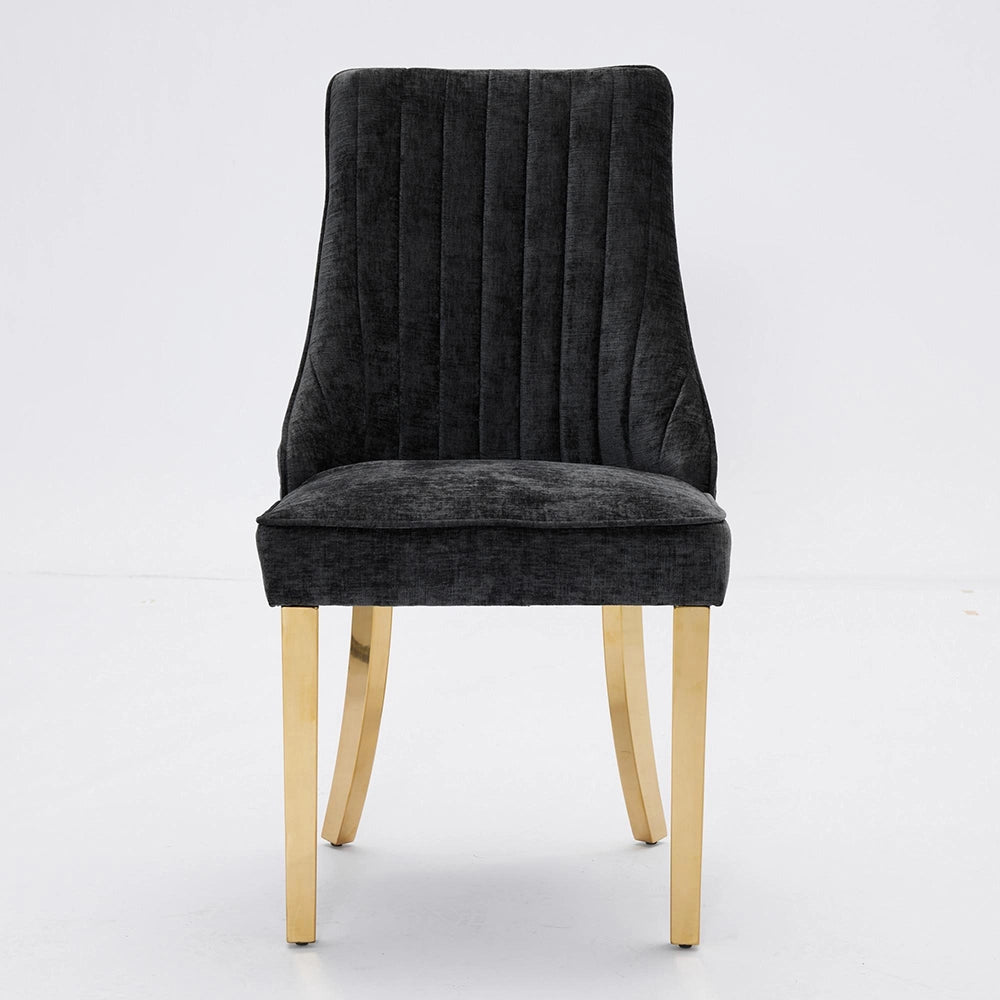 Set 2 sedie Channel - Xylo - tessuto chenille nero gambe dorate