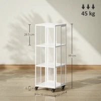 Libreria Moderna a 3 Ripiani in Metallo a Rete con Ruote, 35x35x99 cm, Bianco