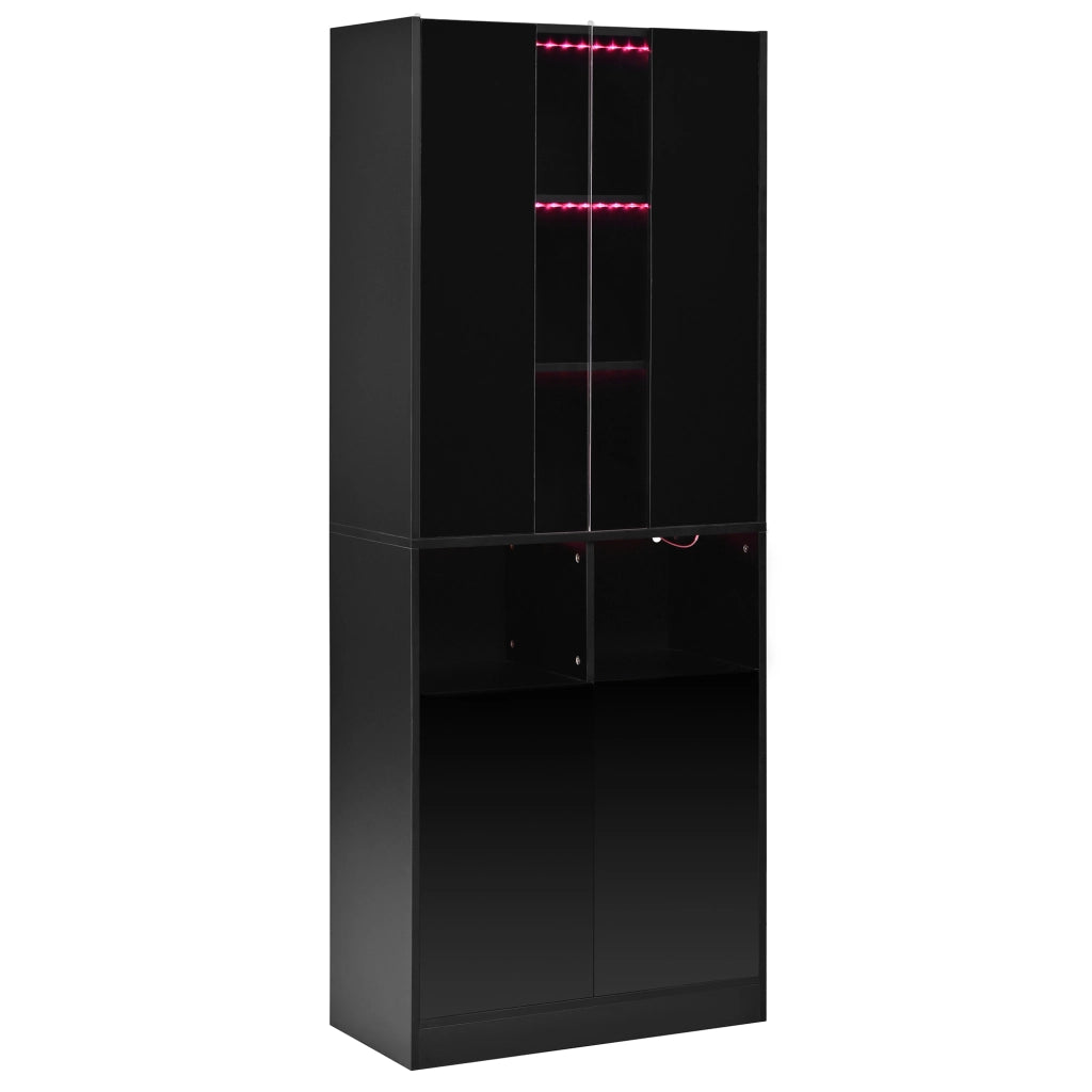 ARMADIO ALTO 70x35x180 cm Nero MDF e pannello truciolare con LED