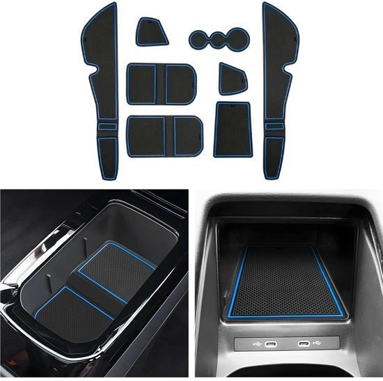 Accessori per ID.4 ID.5 GTX Pro 2020-2023 2024 - Mattoncini in gomma per console centrale - Antislip - Otrente per bicchiere - Mat in gomma per braccio - ID.4 ID.5 (blu)