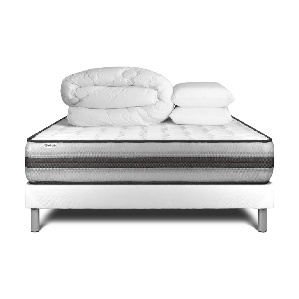 Pacchetto letto completo - Materasso 180x200cm + Box spring con doghe (in kit) + 2 cuscini + Piumino - Vitalpower Recover