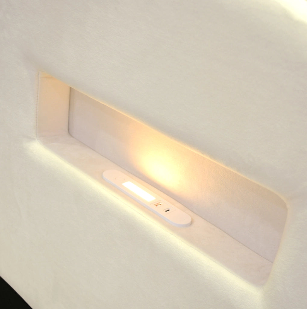 Letto imbottito per bambini 90x200 cm con contenitore; luce notturna e USB in velluto beige