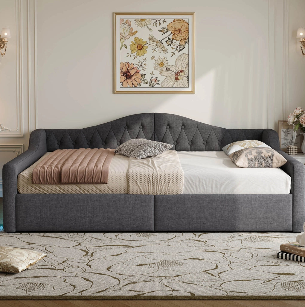 Divano letto 140x200 cm con LED e contenitore; imbottito; grigio