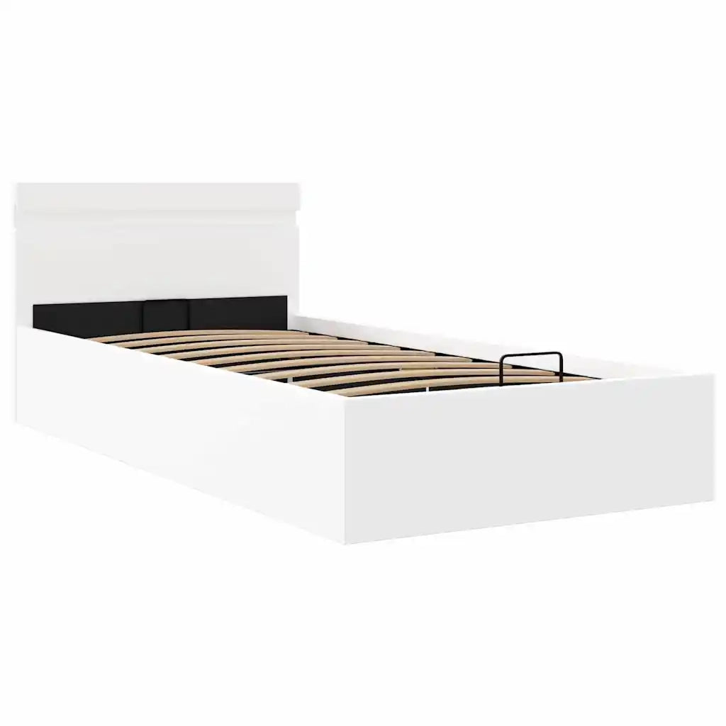 Giroletto Contenitore Idraulico LED-Struttura Letto Bianco Similpelle 90x200 cm