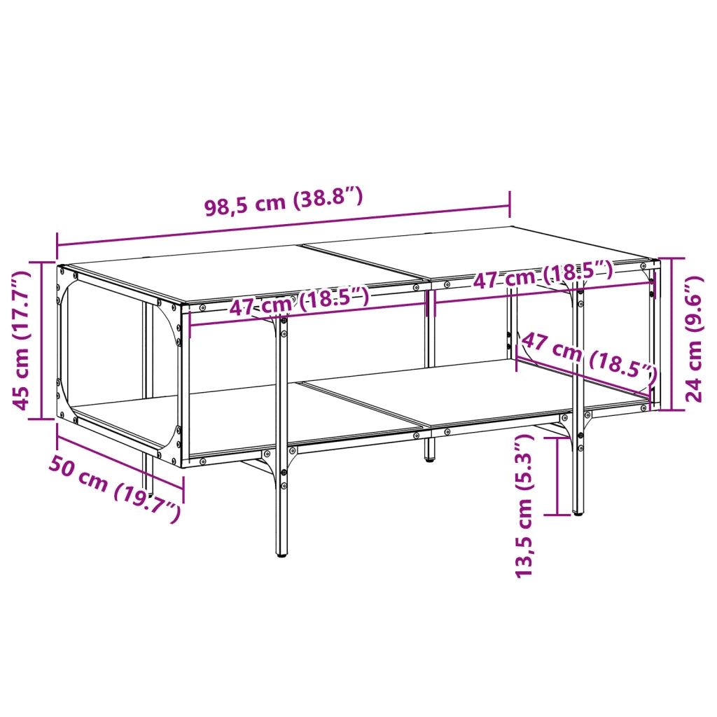 vidaXL Tavolino con Piano in Vetro Nero 98,5x50x45 cm Acciaio