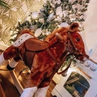 Cavallo a Dondolo in Legno con Suono Animale Regalo Giocattolo per i Bambini, 74 x 28 x 65 cm, Marrone