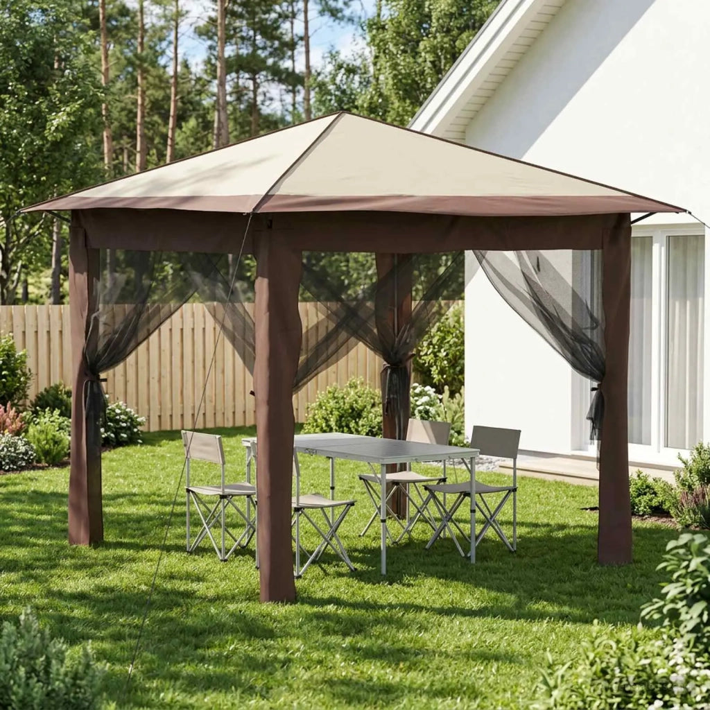Gazebo con 4 Pareti 2,6 x 2,6 m Crema e Marrone 42036804