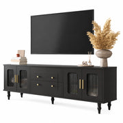Mobile TV 175x38x55;5 cm; porte in vetro rigato e cassetti push-to-open; truciolare nero