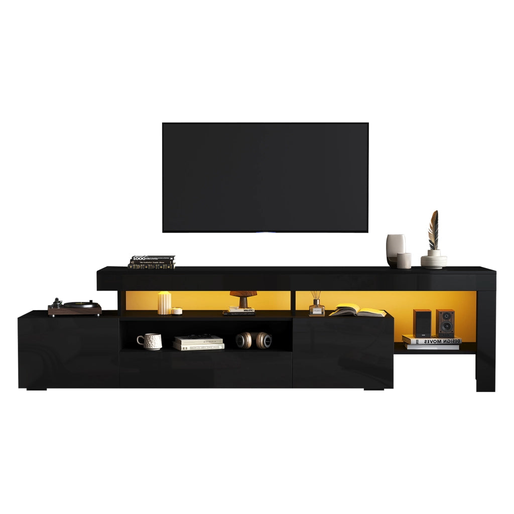 Mobile porta TV con LED, 3 ante e vani aperti, per soggiorno, in pannello truciolare, nero, 192 × 37 × 53 cm