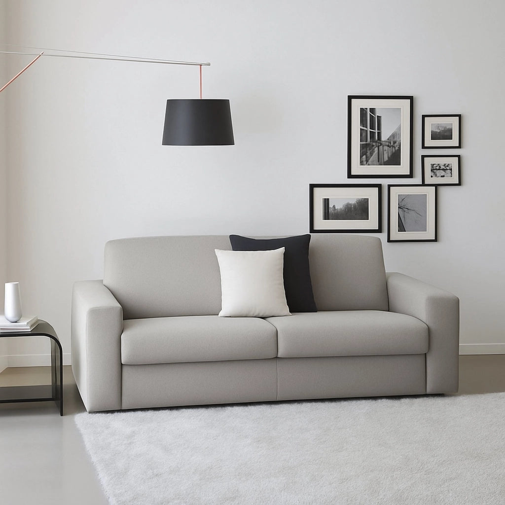 Divano fisso Larimar, Divano a 3 posti, Made in Italy, SofÒ  Soggiorno, in tessuto imbottito, con Braccioli slim, cm 200x95h90, Grigio