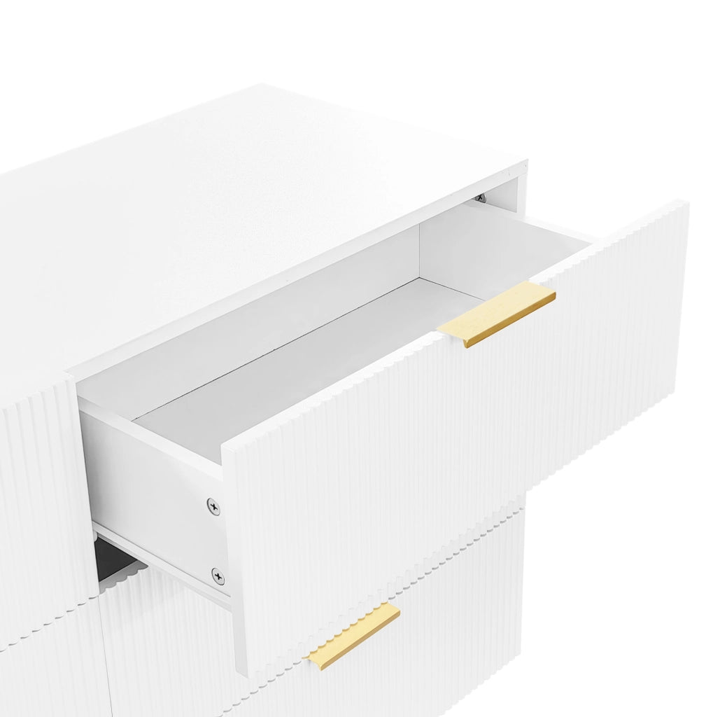Credenza moderna bianca 120 cm con 6 cassetti; in truciolare; con dettagli oro