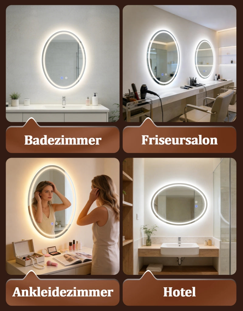 ZMH Specchio da bagno ovale con luce LED 60x80 cm parete IP44 touch antiappannamento dimmerabile 3000K-6500K