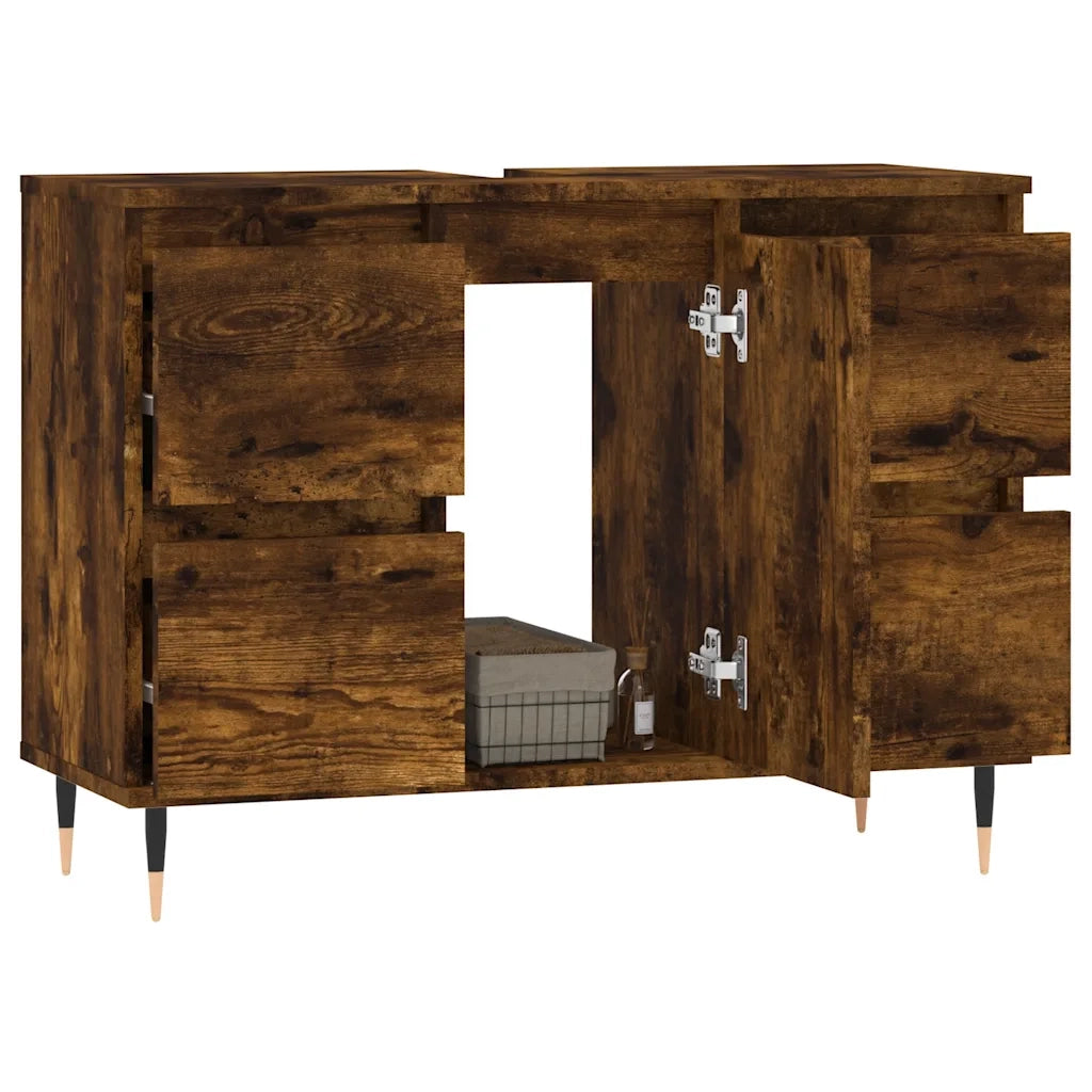 Armadietto Bagno Rovere Fumo 80x33x60 cm in Legno Multistrato 831649
