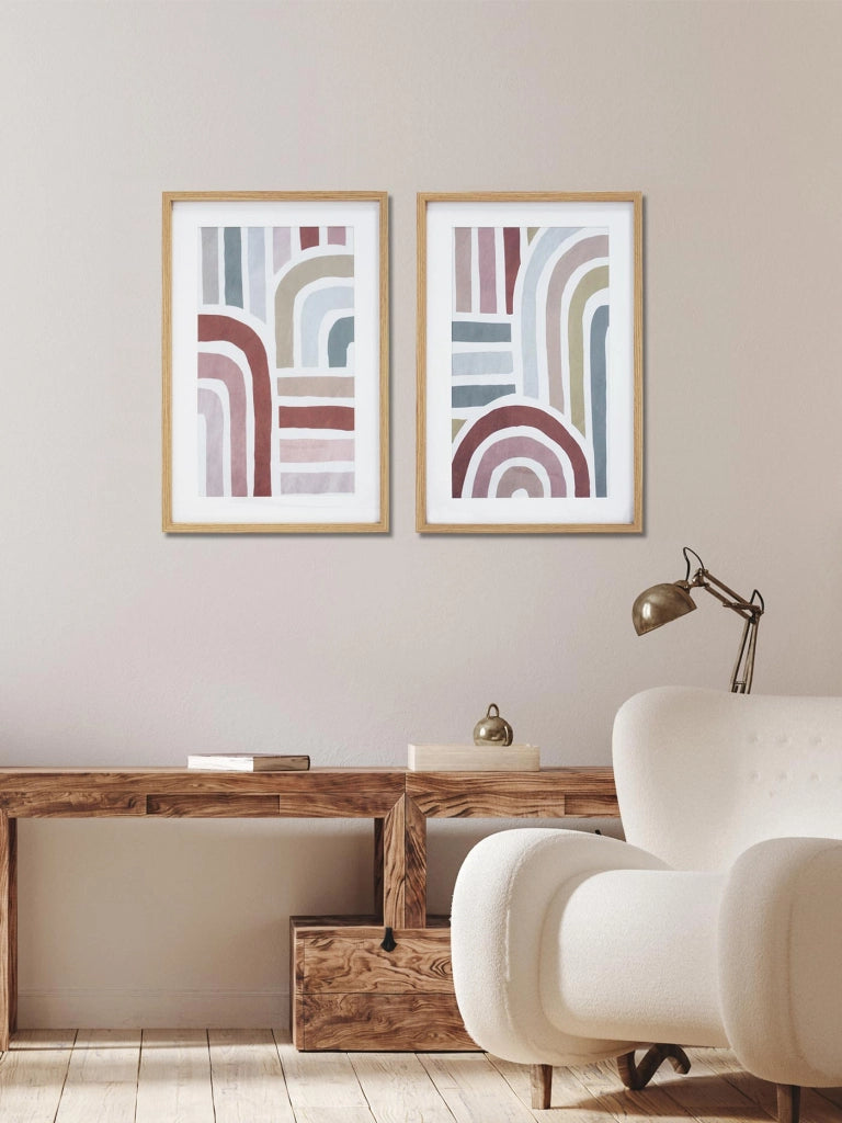 2 stampe Hispanohogar incorniciate geometriche multicolore 60x40x3