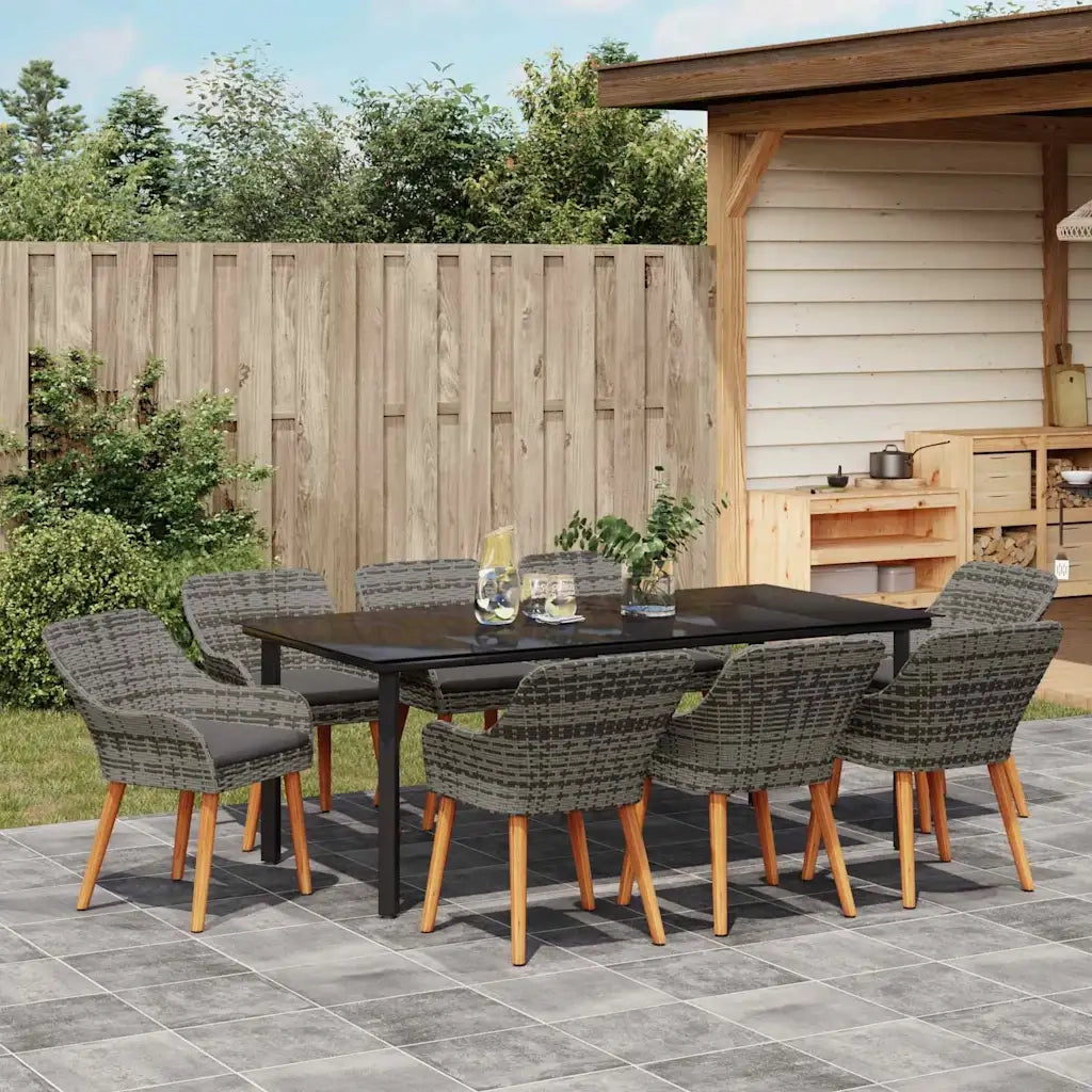 Set da Pranzo per Giardino con cuscino 9 pcs Grigio polyrattan 3261690