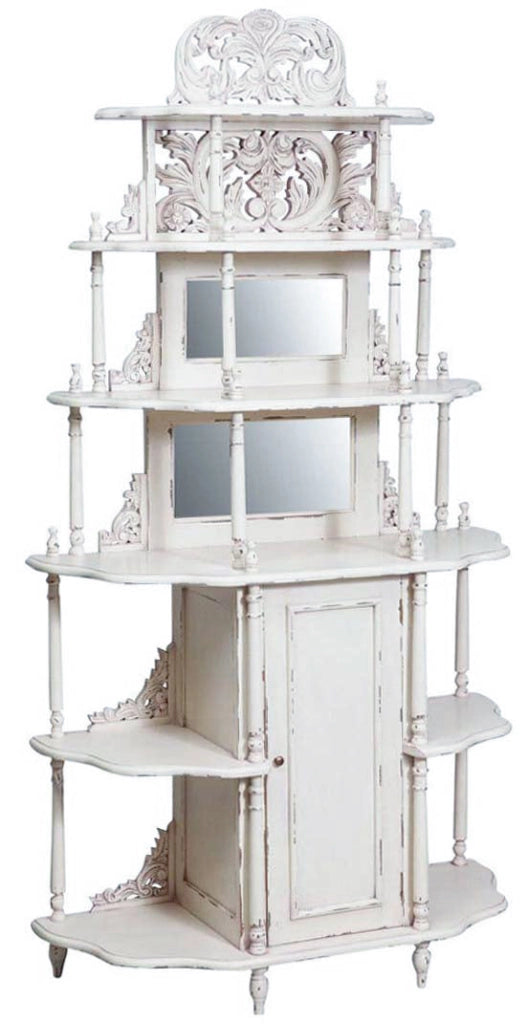 Biscottini Etagere in legno massello di mogano finitura bianca anticata 100x39x190 cm
