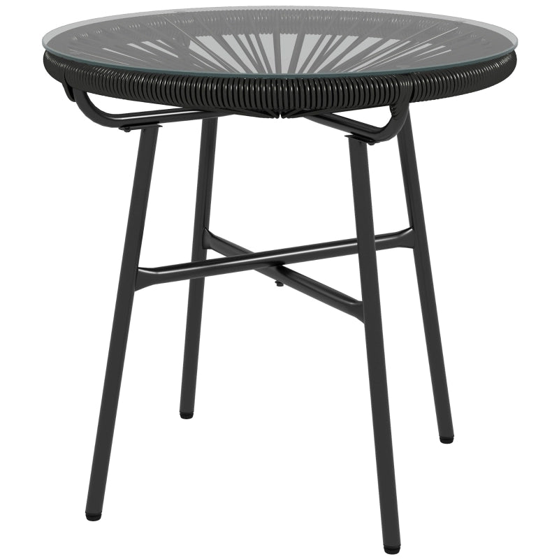 Tavolino da Giardino Boho Esterno ¨C MINIMAL ¨C Polyrattan, Vetro Temperato, Nero, 50x50x50 cm