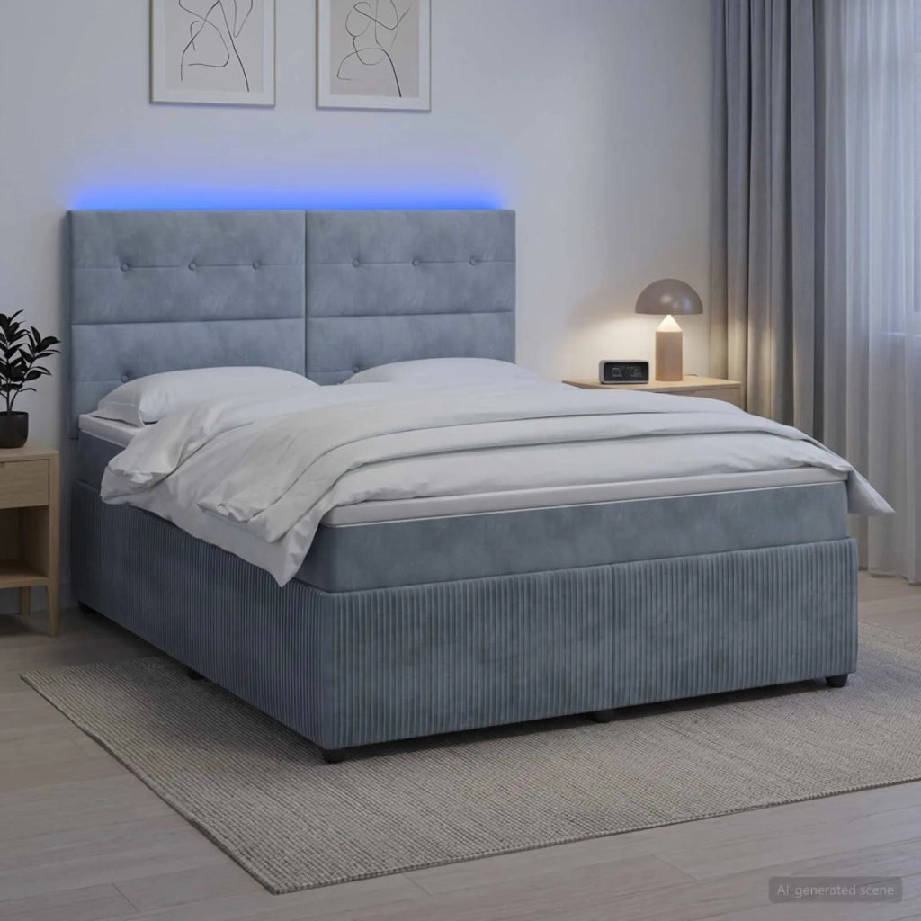 Letto Box Spring LED con Materasso Grigio Scuro 160 x 200 cm 3456102