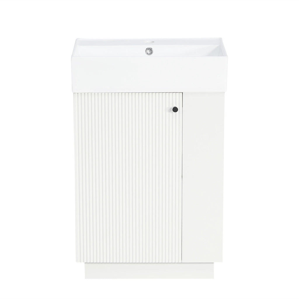 Mobile lavabo da bagno 55 cm freestanding con lavandino in ceramica, porta soft-close e porta carta igienica rimovibile, bianco