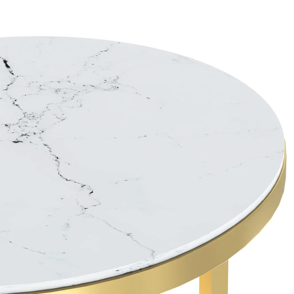 Tavolino | Tavolo laterale Oro e Marmo Bianco 45 cm in Vetro Temperato