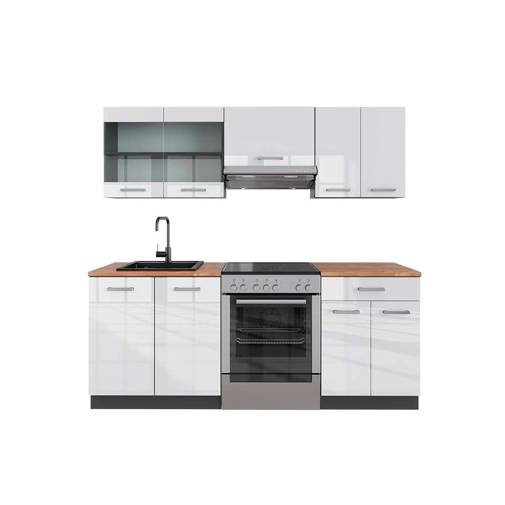 Vicco Cucina componibile Bianco lucido/antracite 200 cm , PL Rovere