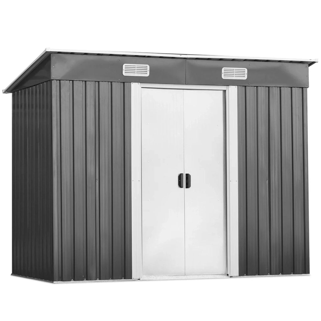 Casetta da giardino in acciaio zincato 238 x 131 x 181 cm grande capacità antiruggine uso esterno grigio e bianco 20_0020624