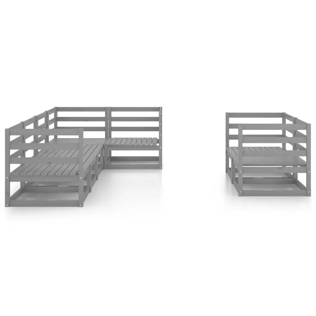 Set Divani da Giardino 7 pz Grigio in Legno Massello di Pino cod mxl 37451