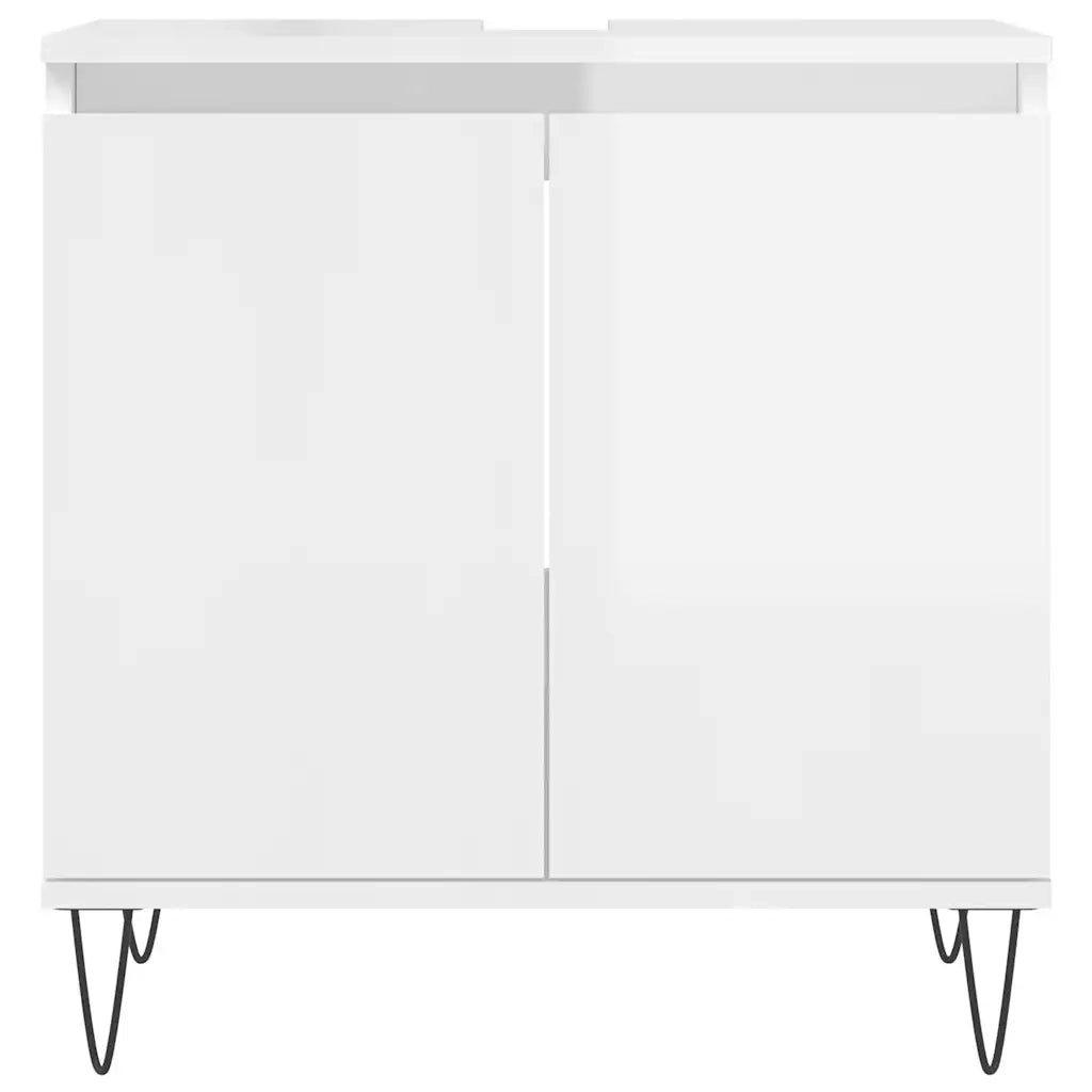 Mobiletto da bagno con pratico vano contenitore 58 x 33 x 60 cm stile industriale realizzato in legno composito bianco lucido 02_0049022