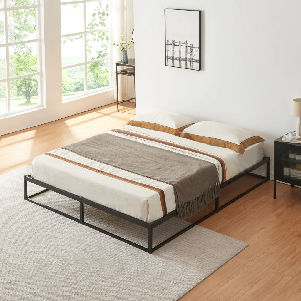 Letto Francese Trerunta con Materasso 140x200 cm Acciaio Nero [en.casa]