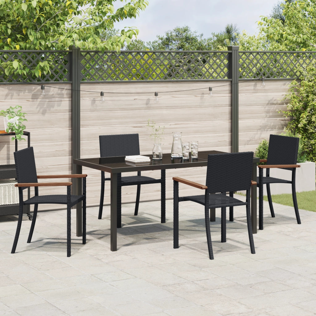 Set da Pranzo da Giardino 5 Pezzi in Polyrattan Nero