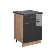 Mobiletto base per cucina Fame-Line Antracite lucido/Rovere dorato 60 cm con cassetto, PL Antracite Vicco