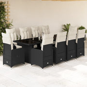 vidaXL Set da Bistrò da Giardino 11 pz con Cuscini Nero in Polyrattan