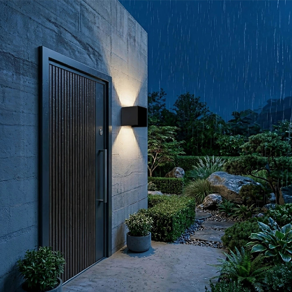 Set 2 Pezzi Applique LED da Parete 2 LED Design Quadrato IP65 Interno/Esterno Luce Naturale o Fredda Nero o Bianco Luce Naturale - Nero
