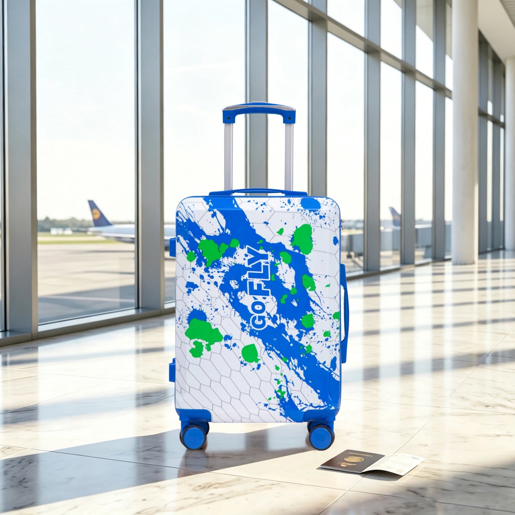 Valigia trolley cabina rigida con ruote doppie 360° e lucchetto a combinazione in PC impermeabile blu 20 pollici