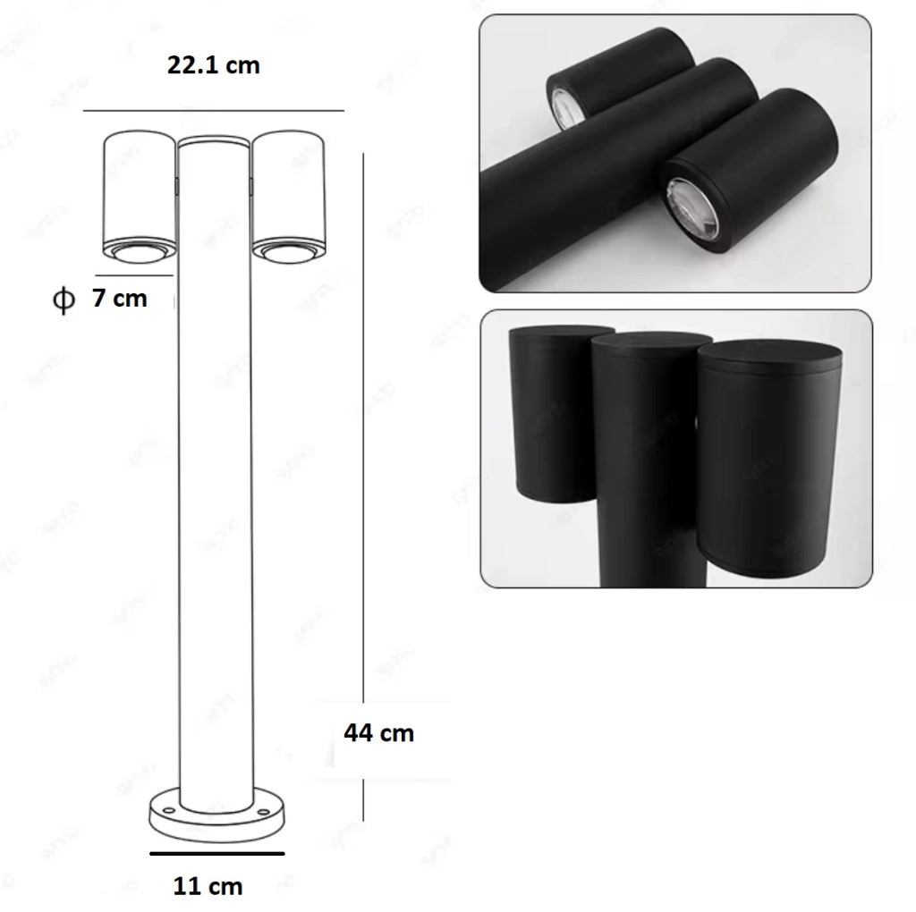 LAMPIONE PALO DA GIARDINO ILLUMINAZIONE CON 2 DIFFUSORI ORIENTABILI PER ESTERNO AD ATTACCO PER LAMPADINE LED GU10
