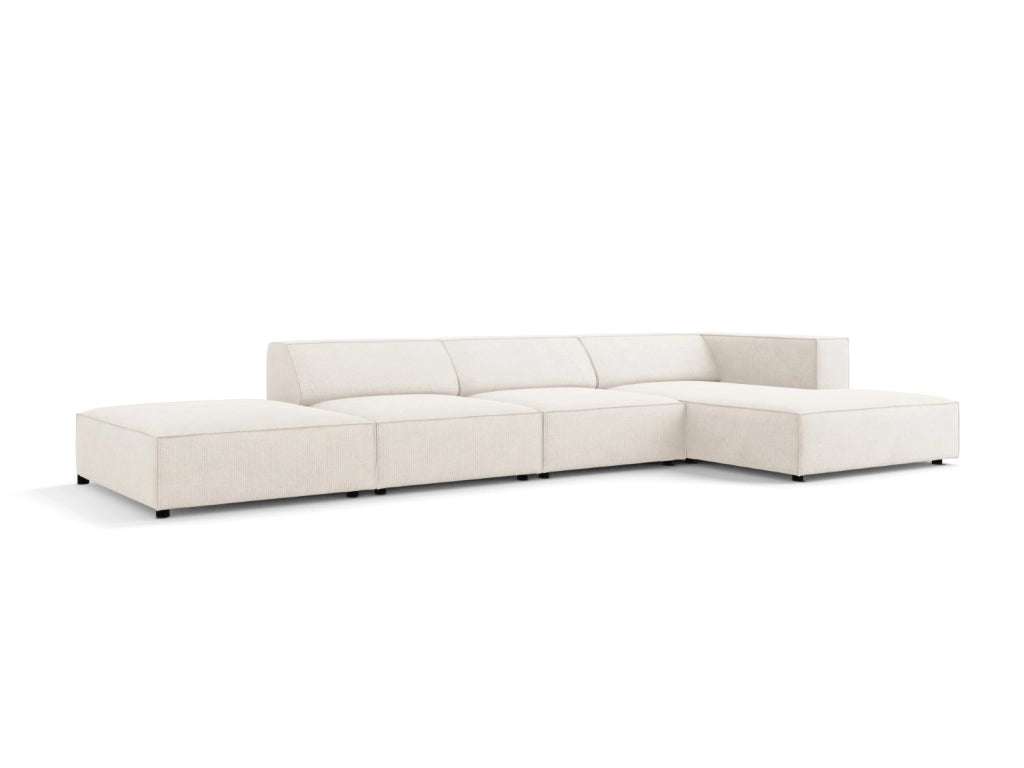 Cosmopolitan Design - Divano angolare destro "Arendal" 5 posti in ciniglia con effetto a coste avorio 