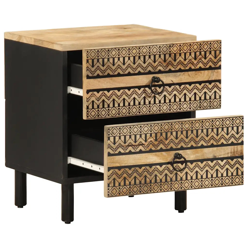 Comodino Nero 40x33,5x46 cm in Legno Massello di Mango Grezzo 4018626