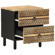 Comodino Nero 40x33,5x46 cm in Legno Massello di Mango Grezzo 4018626