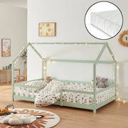 Letto per Cameretta Sisimiut a Forma di Casetta con Materasso 120x200 cm Verde / Bianco [en.casa] [neu.haus]