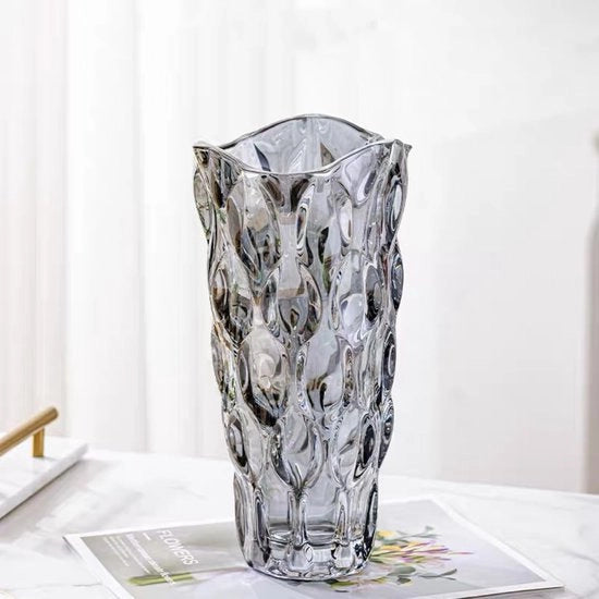 Vaso di vetro spesso, con stile lussuoso a mano libera, decorativo per fiori, matrimoni, arredamento o ufficio (grigio fumo)